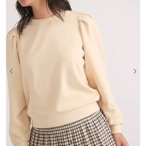Marine Layer Enya Puff Sleeve Antique White Pullover Sweatshirt Size Medium